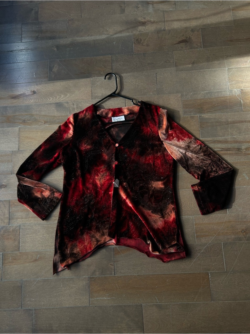 Velvet Burnout Button-Front Top in Red and Black